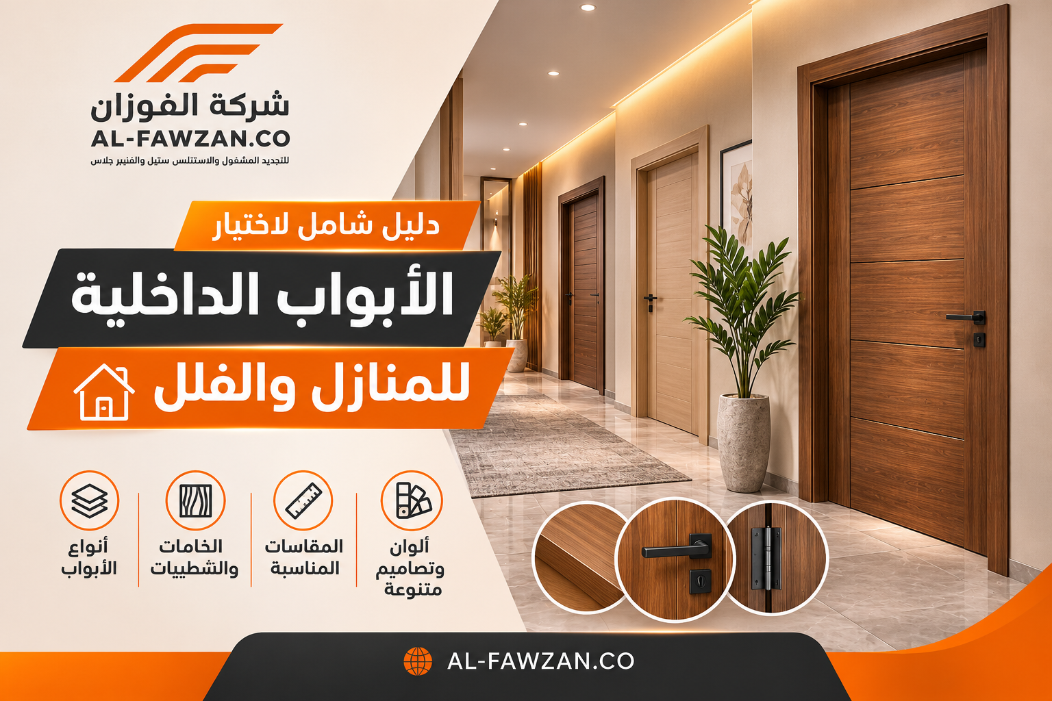 تعرّف على كيفية اختيار أبواب داخلية للمنازل والفلل في السعودية، من الخامات والتصاميم إلى المقاسات والألوان والأسعار، واكتشف موديلات الفوزان.
