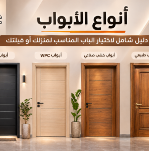 تعرّف على أنواع الأبواب الخشبية وWPC والحديد، والفرق بين الأبواب الداخلية والخارجية، وكيف تختار الباب المناسب لمنزلك أو فيلتك في السعودية.